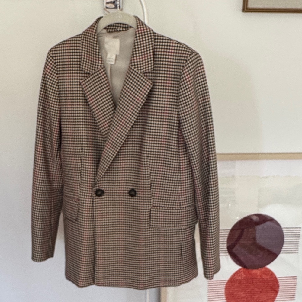 H&M Double-Breasted Houndstooth Blazer - Brown & Black